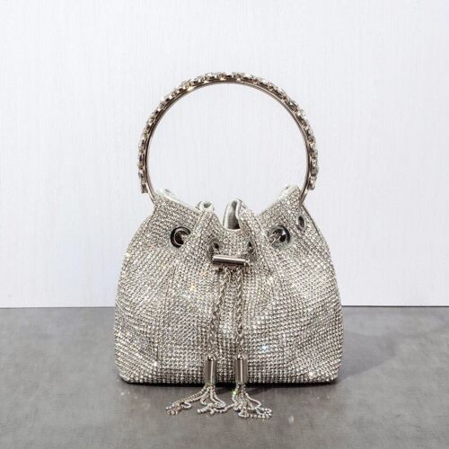 Rhinestone Bucket Bag Crystal Handbag Diamond Tassel Evening bag Metal Ring Bag