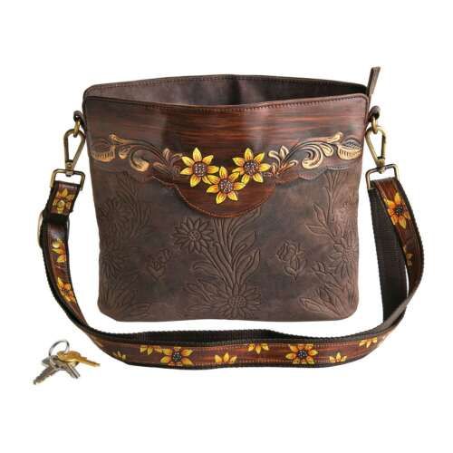 Tooled Leather Sunflower Handbag