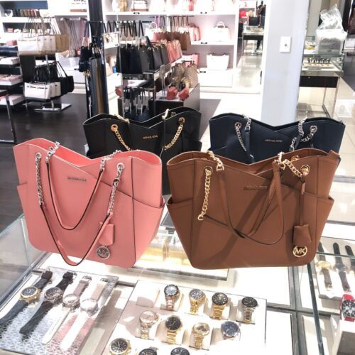 Michael Kors Jet Set Travel Large Chain Shoulder Tote Leather Handbag MK Purse